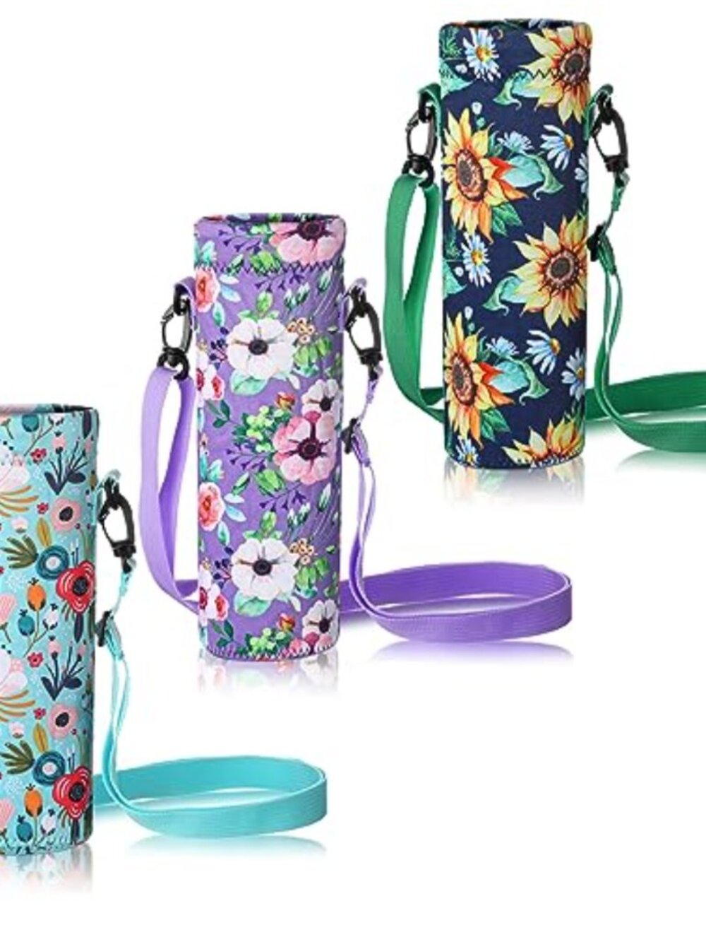 Neoprene Water Bottle Carrier Bag Adjustable Strap 25 oz 3 Pack Gym Hiking